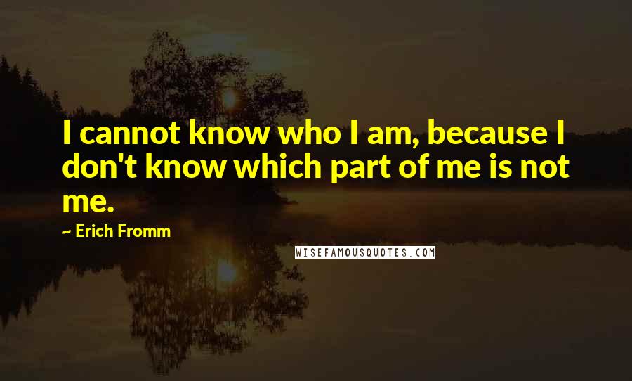 Erich Fromm Quotes: I cannot know who I am, because I don't know which part of me is not me.