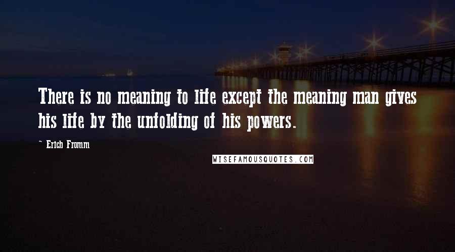 Erich Fromm Quotes: There is no meaning to life except the meaning man gives his life by the unfolding of his powers.