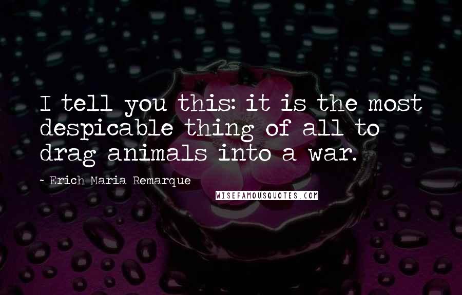 Erich Maria Remarque Quotes: I tell you this: it is the most despicable thing of all to drag animals into a war.