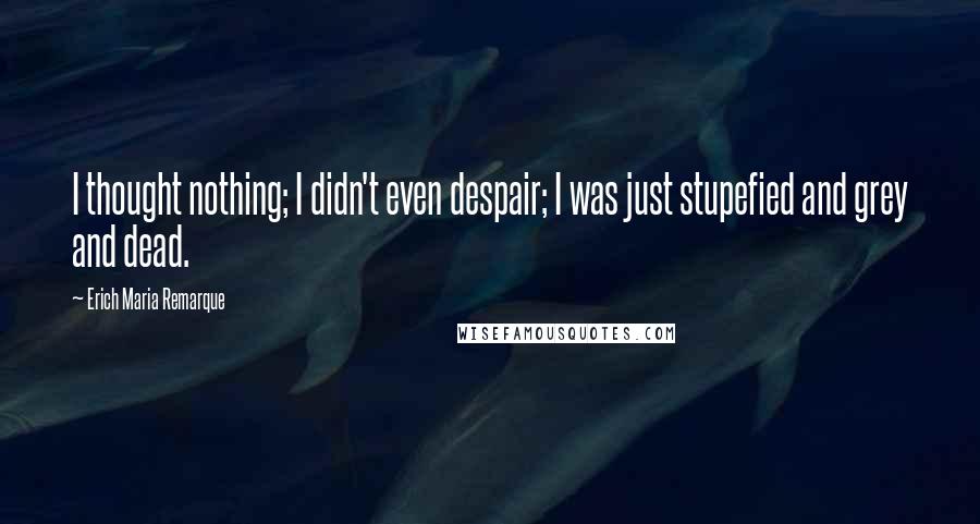Erich Maria Remarque Quotes: I thought nothing; I didn't even despair; I was just stupefied and grey and dead.