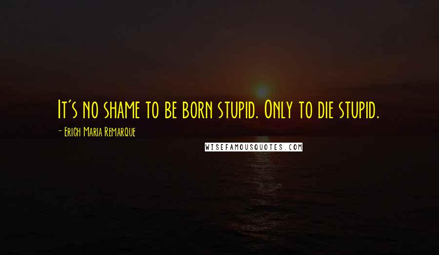 Erich Maria Remarque Quotes: It's no shame to be born stupid. Only to die stupid.