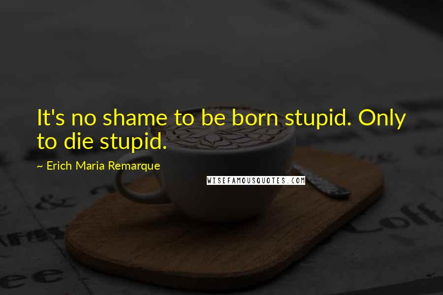 Erich Maria Remarque Quotes: It's no shame to be born stupid. Only to die stupid.