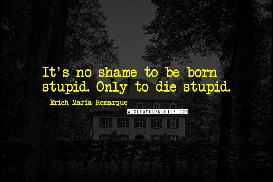 Erich Maria Remarque Quotes: It's no shame to be born stupid. Only to die stupid.