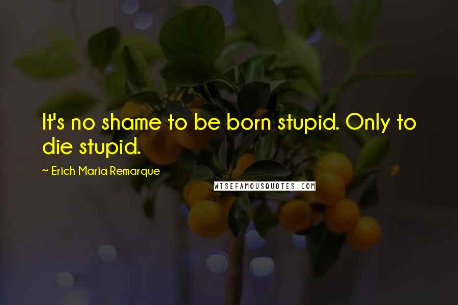 Erich Maria Remarque Quotes: It's no shame to be born stupid. Only to die stupid.