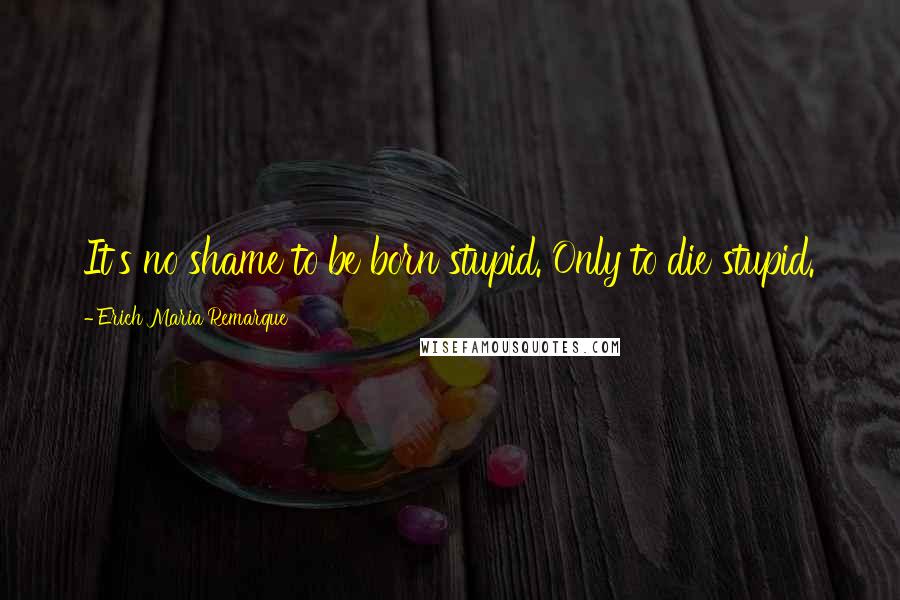 Erich Maria Remarque Quotes: It's no shame to be born stupid. Only to die stupid.