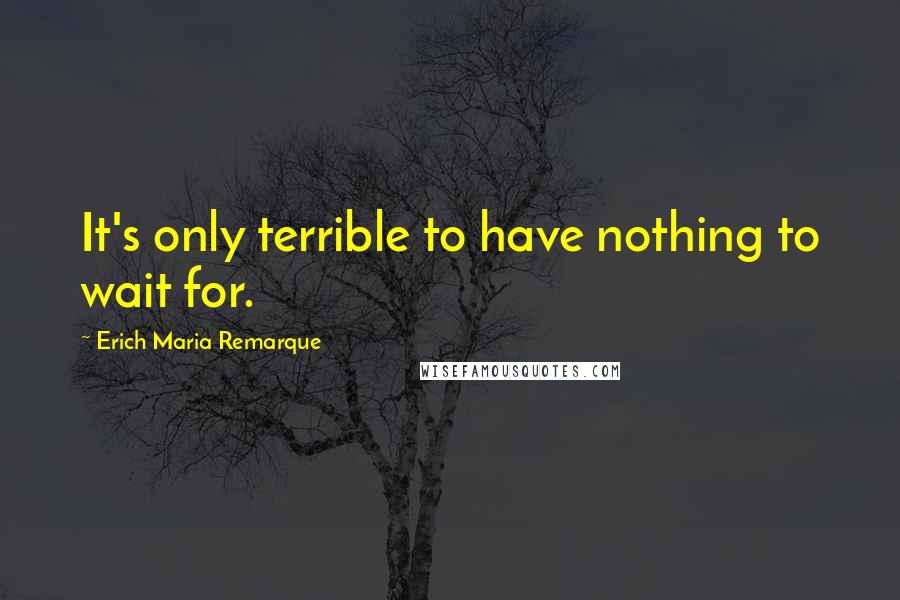 Erich Maria Remarque Quotes: It's only terrible to have nothing to wait for.