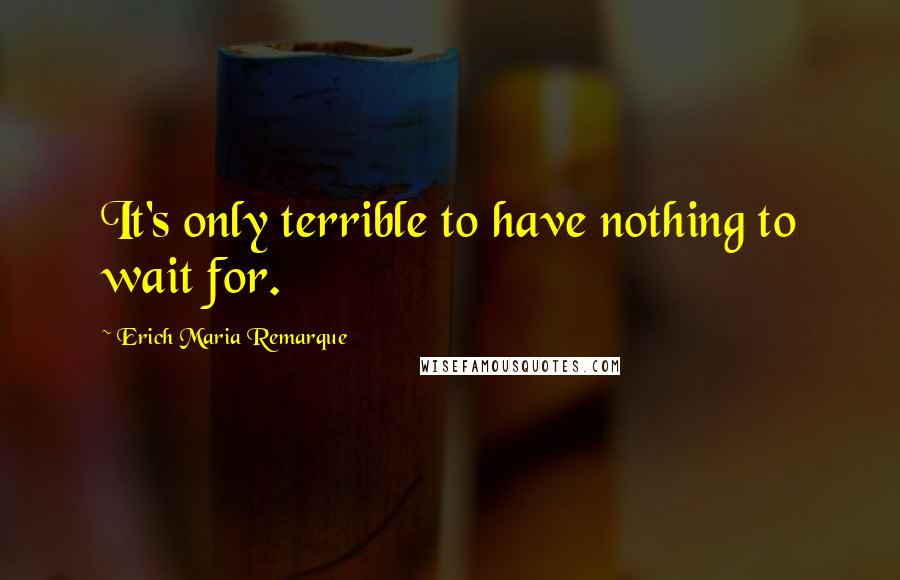 Erich Maria Remarque Quotes: It's only terrible to have nothing to wait for.