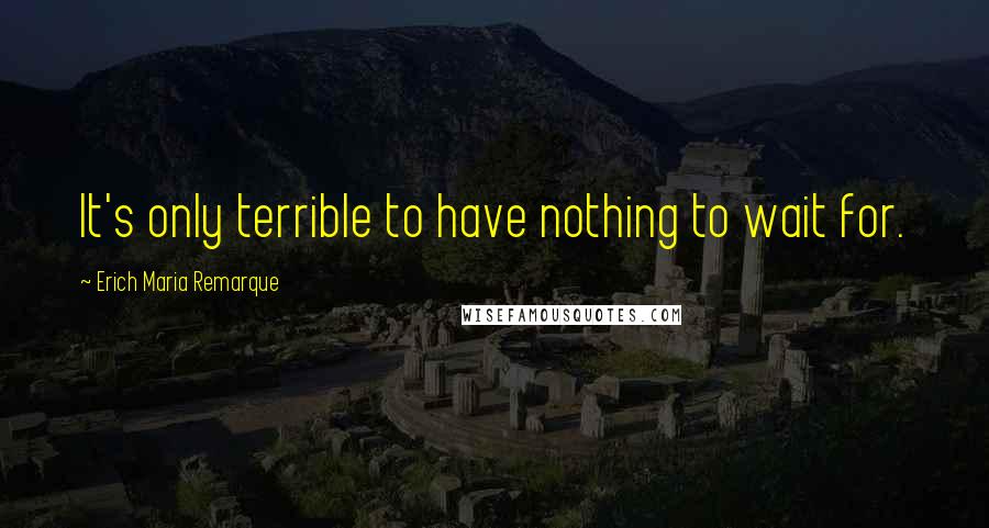Erich Maria Remarque Quotes: It's only terrible to have nothing to wait for.
