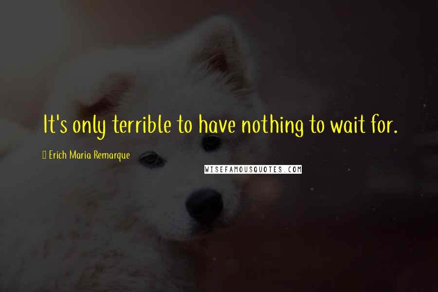 Erich Maria Remarque Quotes: It's only terrible to have nothing to wait for.