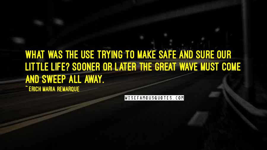 Erich Maria Remarque Quotes: What was the use trying to make safe and sure our little life? Sooner or later the great wave must come and sweep all away.