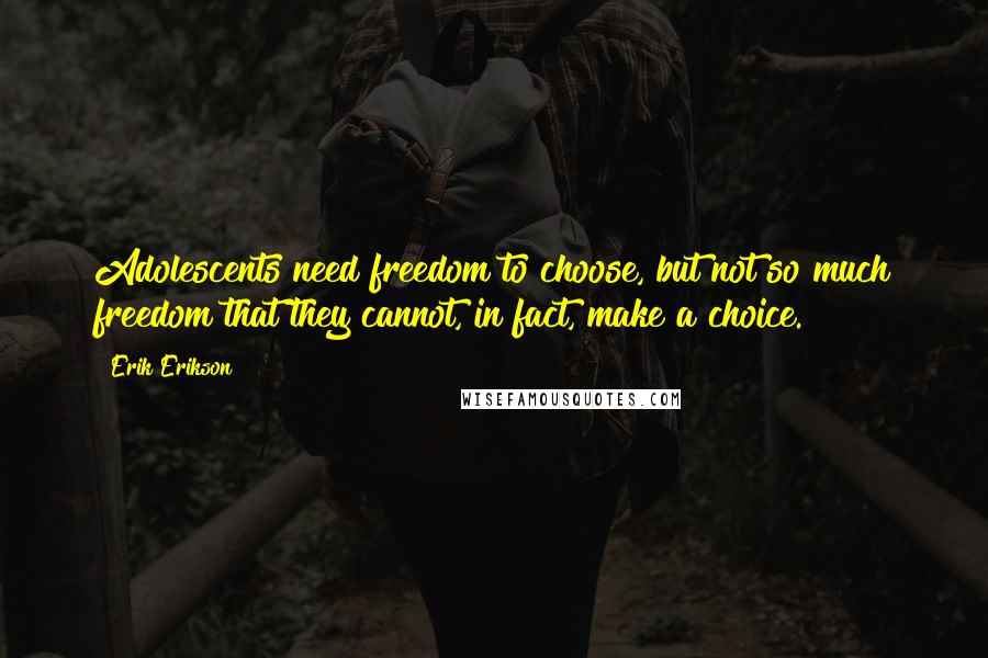 Erik Erikson Quotes: Adolescents need freedom to choose, but not so much freedom that they cannot, in fact, make a choice.