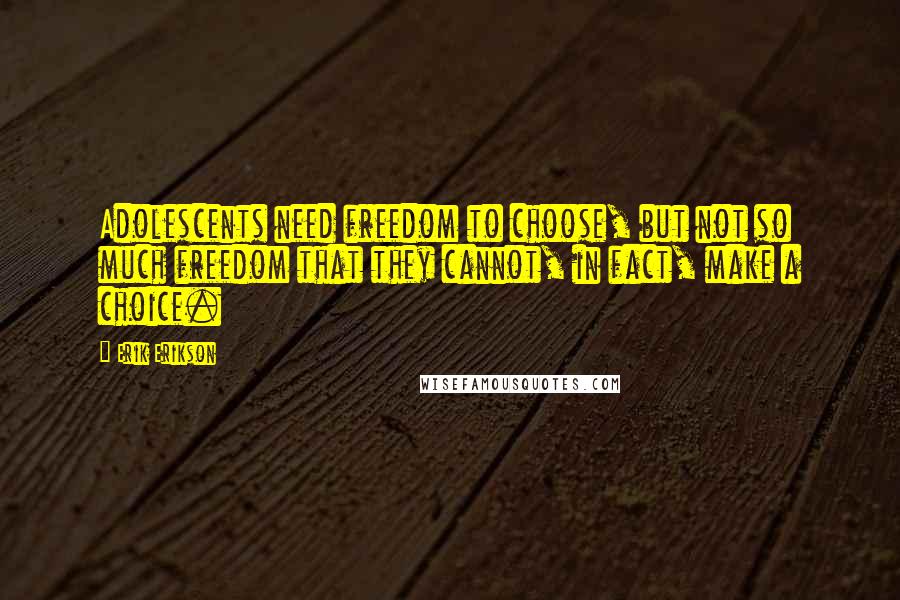 Erik Erikson Quotes: Adolescents need freedom to choose, but not so much freedom that they cannot, in fact, make a choice.