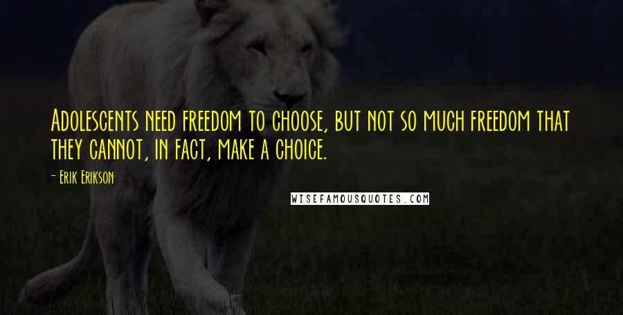 Erik Erikson Quotes: Adolescents need freedom to choose, but not so much freedom that they cannot, in fact, make a choice.