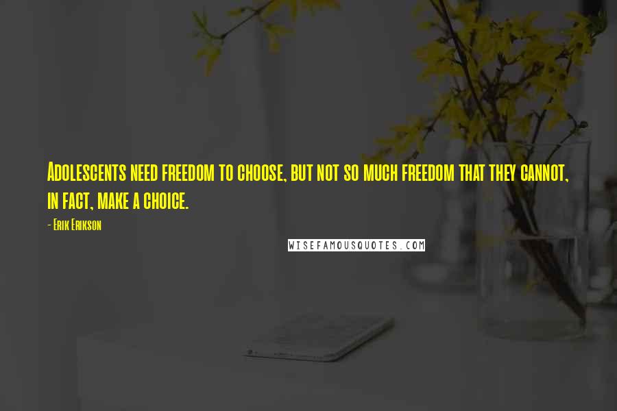 Erik Erikson Quotes: Adolescents need freedom to choose, but not so much freedom that they cannot, in fact, make a choice.