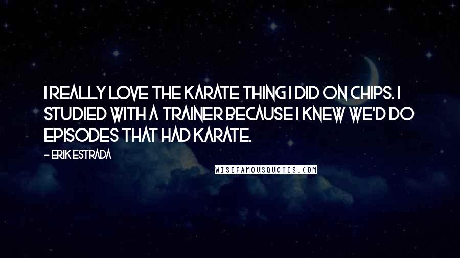 Erik Estrada Quotes: I really love the karate thing I did on CHIPs. I studied with a trainer because I knew we'd do episodes that had karate.