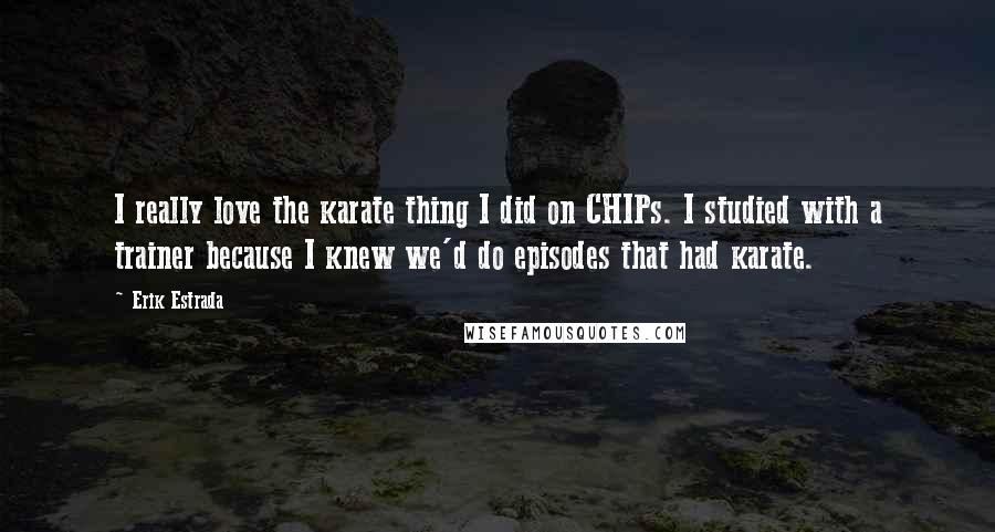 Erik Estrada Quotes: I really love the karate thing I did on CHIPs. I studied with a trainer because I knew we'd do episodes that had karate.