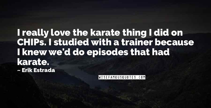 Erik Estrada Quotes: I really love the karate thing I did on CHIPs. I studied with a trainer because I knew we'd do episodes that had karate.