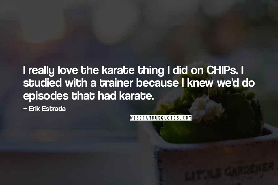 Erik Estrada Quotes: I really love the karate thing I did on CHIPs. I studied with a trainer because I knew we'd do episodes that had karate.