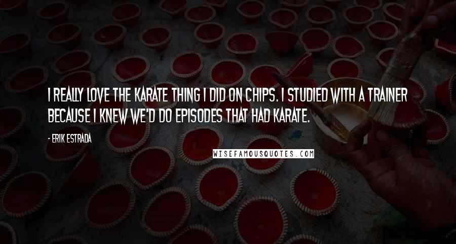 Erik Estrada Quotes: I really love the karate thing I did on CHIPs. I studied with a trainer because I knew we'd do episodes that had karate.