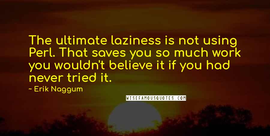 Erik Naggum Quotes: The ultimate laziness is not using Perl. That saves you so much work you wouldn't believe it if you had never tried it.