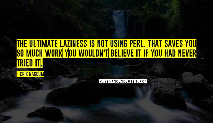 Erik Naggum Quotes: The ultimate laziness is not using Perl. That saves you so much work you wouldn't believe it if you had never tried it.