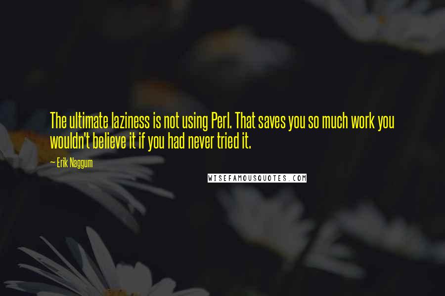 Erik Naggum Quotes: The ultimate laziness is not using Perl. That saves you so much work you wouldn't believe it if you had never tried it.