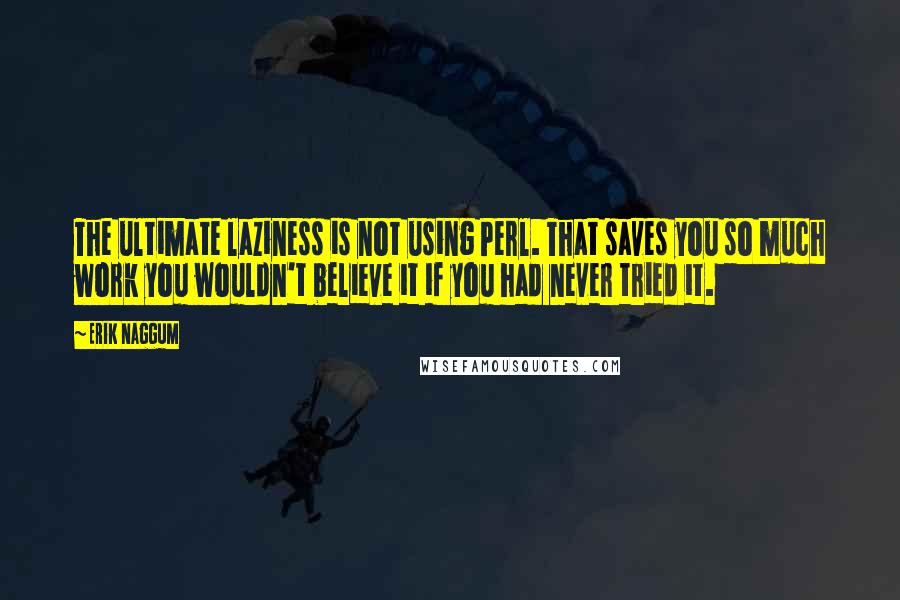 Erik Naggum Quotes: The ultimate laziness is not using Perl. That saves you so much work you wouldn't believe it if you had never tried it.