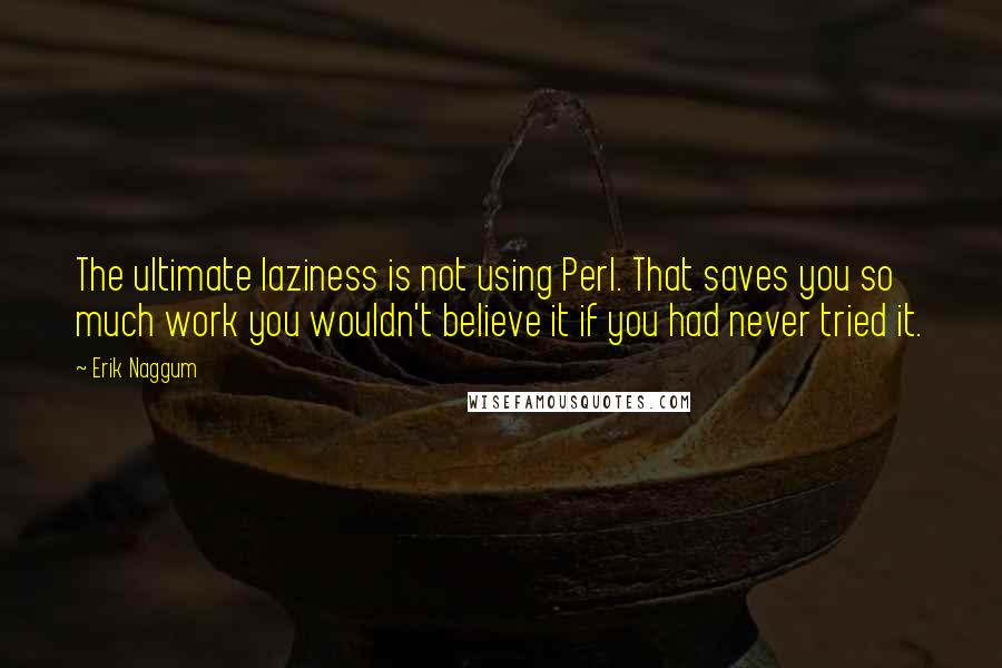 Erik Naggum Quotes: The ultimate laziness is not using Perl. That saves you so much work you wouldn't believe it if you had never tried it.