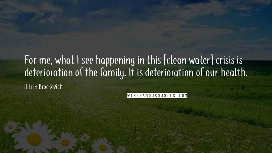 Erin Brockovich Quotes: For me, what I see happening in this [clean water] crisis is deterioration of the family. It is deterioration of our health.