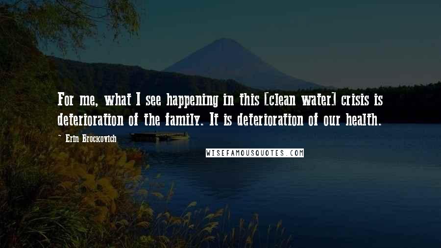 Erin Brockovich Quotes: For me, what I see happening in this [clean water] crisis is deterioration of the family. It is deterioration of our health.