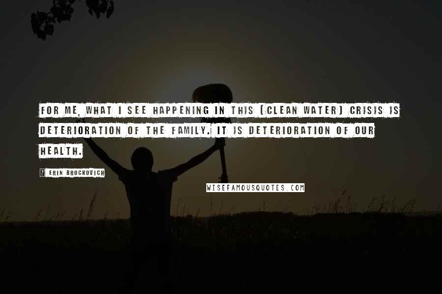 Erin Brockovich Quotes: For me, what I see happening in this [clean water] crisis is deterioration of the family. It is deterioration of our health.