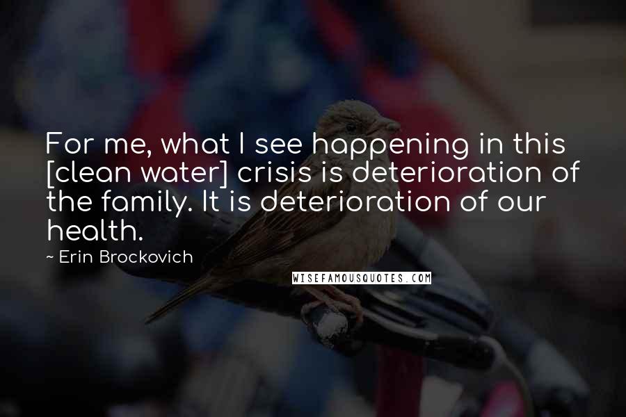 Erin Brockovich Quotes: For me, what I see happening in this [clean water] crisis is deterioration of the family. It is deterioration of our health.