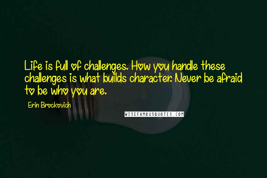 Erin Brockovich Quotes: Life is full of challenges. How you handle these challenges is what builds character. Never be afraid to be who you are.