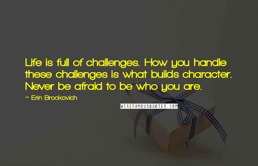 Erin Brockovich Quotes: Life is full of challenges. How you handle these challenges is what builds character. Never be afraid to be who you are.