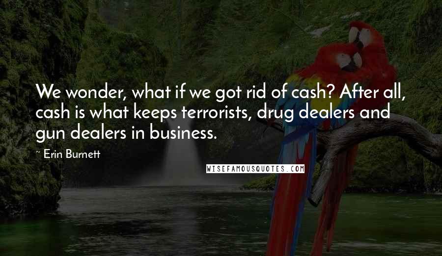 Erin Burnett Quotes: We wonder, what if we got rid of cash? After all, cash is what keeps terrorists, drug dealers and gun dealers in business.