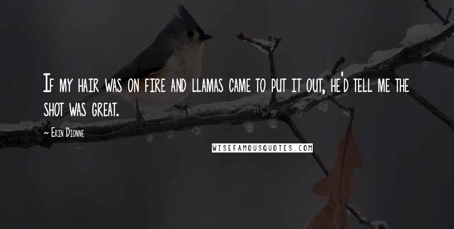 Erin Dionne Quotes: If my hair was on fire and llamas came to put it out, he'd tell me the shot was great.