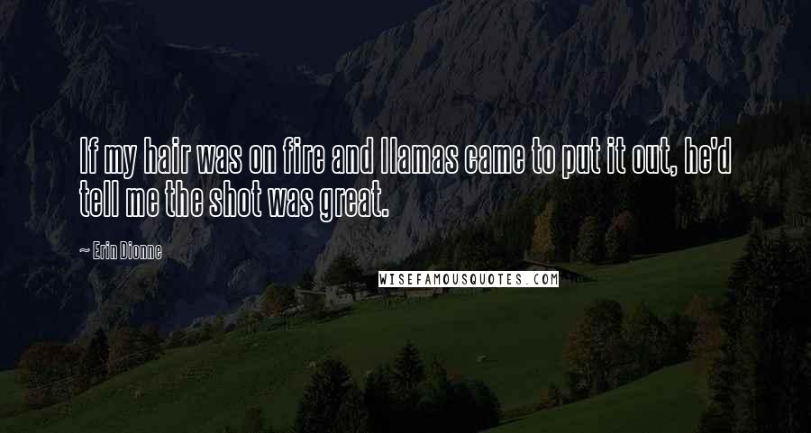 Erin Dionne Quotes: If my hair was on fire and llamas came to put it out, he'd tell me the shot was great.