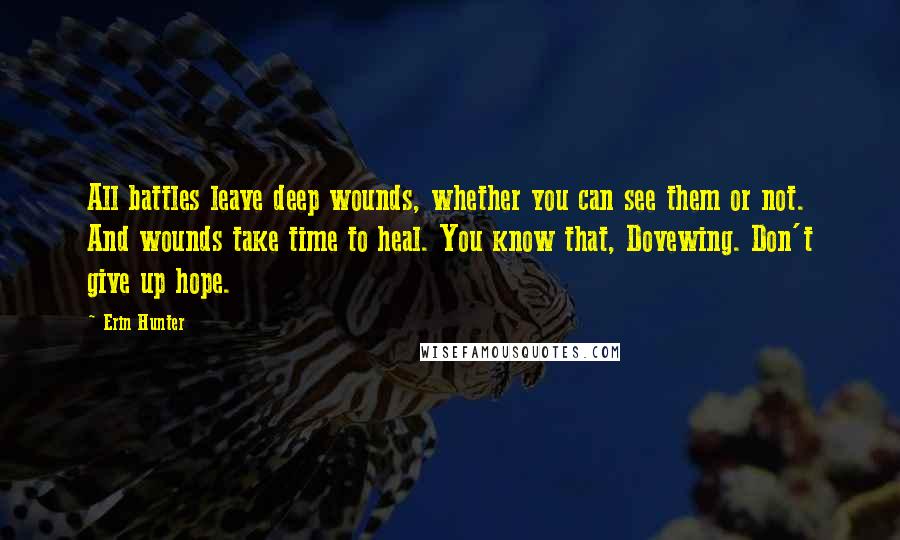 Erin Hunter Quotes: All battles leave deep wounds, whether you can see them or not. And wounds take time to heal. You know that, Dovewing. Don't give up hope.