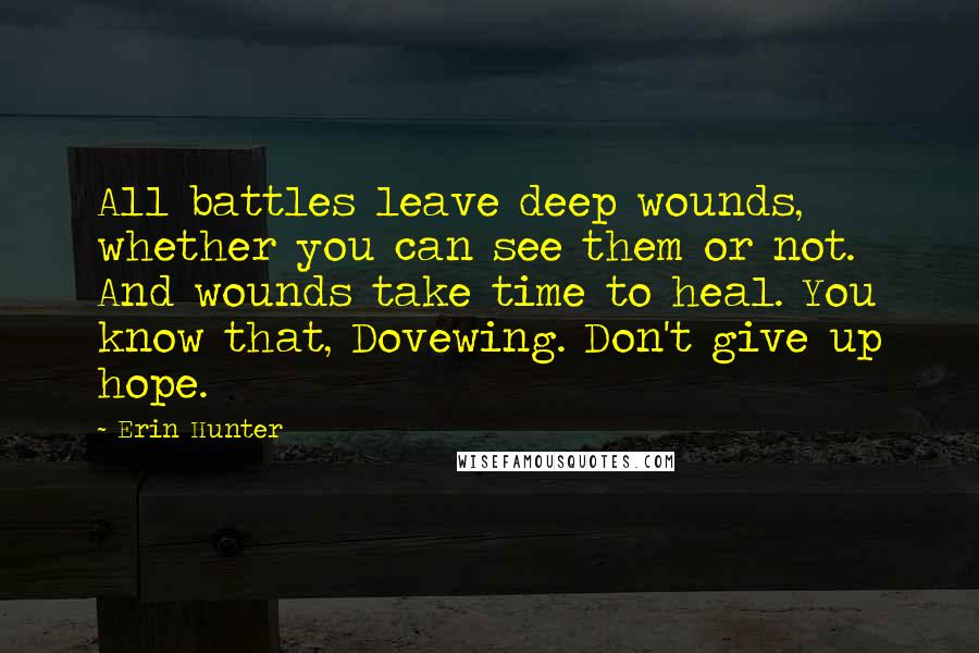 Erin Hunter Quotes: All battles leave deep wounds, whether you can see them or not. And wounds take time to heal. You know that, Dovewing. Don't give up hope.