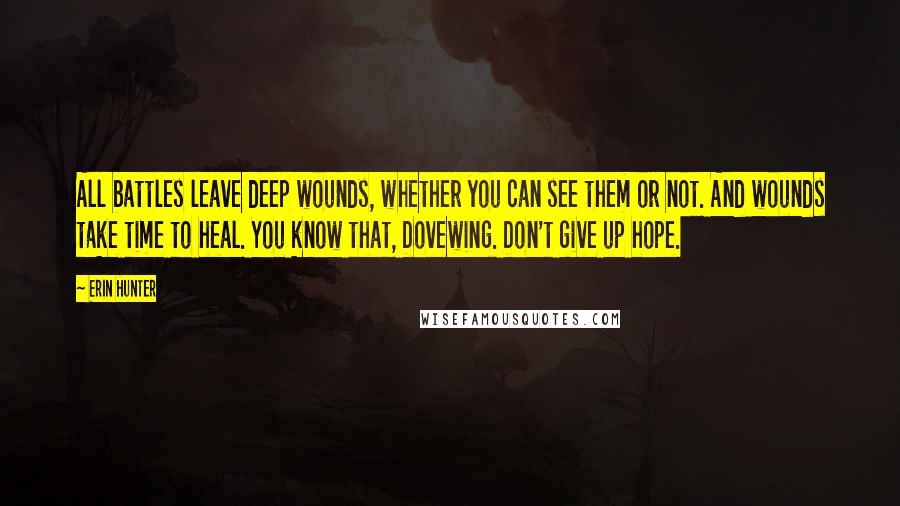 Erin Hunter Quotes: All battles leave deep wounds, whether you can see them or not. And wounds take time to heal. You know that, Dovewing. Don't give up hope.