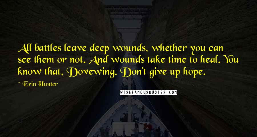 Erin Hunter Quotes: All battles leave deep wounds, whether you can see them or not. And wounds take time to heal. You know that, Dovewing. Don't give up hope.