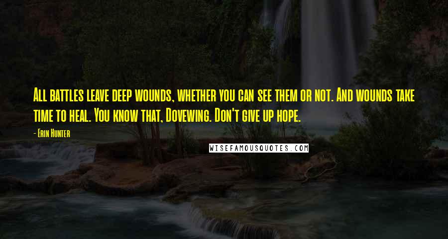 Erin Hunter Quotes: All battles leave deep wounds, whether you can see them or not. And wounds take time to heal. You know that, Dovewing. Don't give up hope.