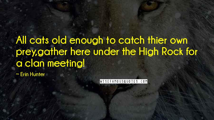 Erin Hunter Quotes: All cats old enough to catch thier own prey,gather here under the High Rock for a clan meeting!