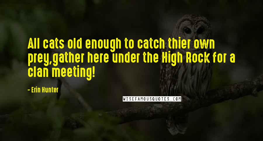 Erin Hunter Quotes: All cats old enough to catch thier own prey,gather here under the High Rock for a clan meeting!