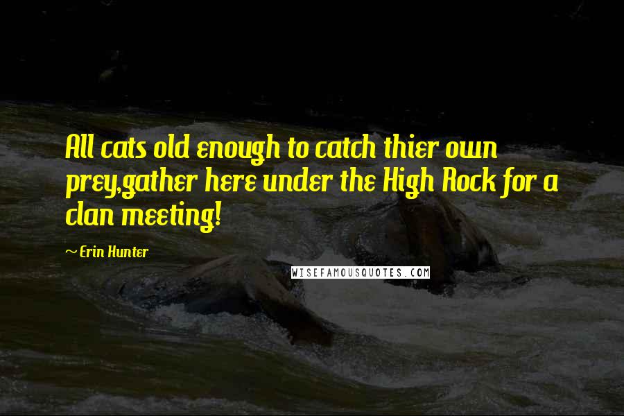 Erin Hunter Quotes: All cats old enough to catch thier own prey,gather here under the High Rock for a clan meeting!