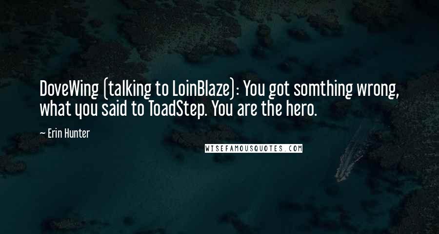 Erin Hunter Quotes: DoveWing (talking to LoinBlaze): You got somthing wrong, what you said to ToadStep. You are the hero.