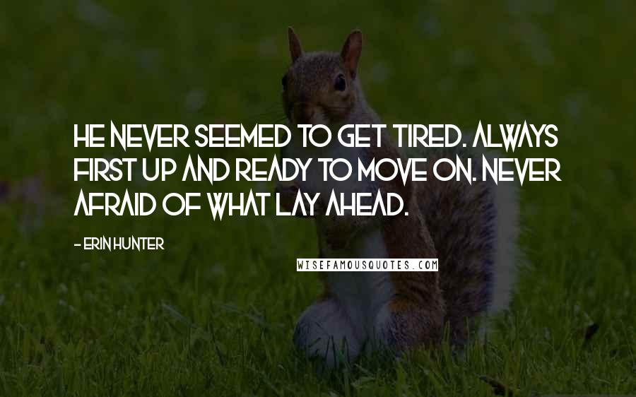 Erin Hunter Quotes: He never seemed to get tired. Always first up and ready to move on. Never afraid of what lay ahead.