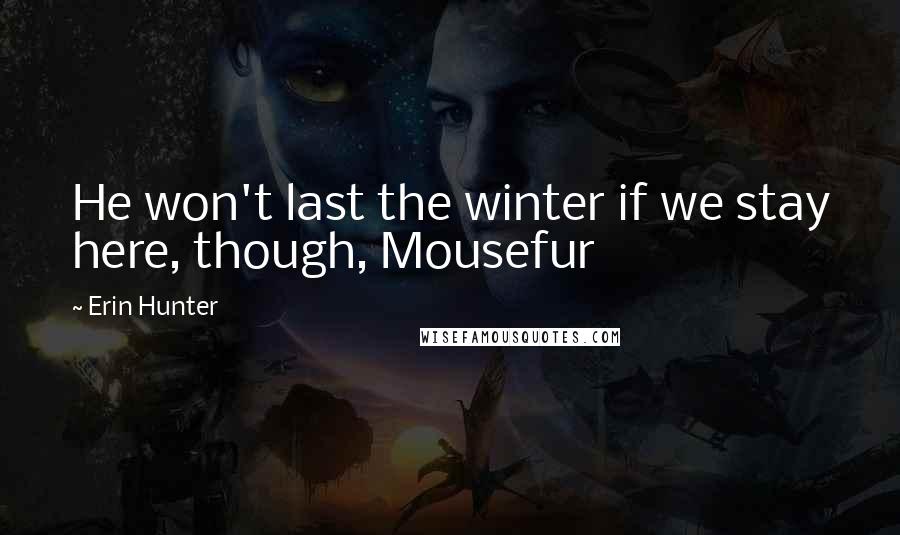 Erin Hunter Quotes: He won't last the winter if we stay here, though, Mousefur