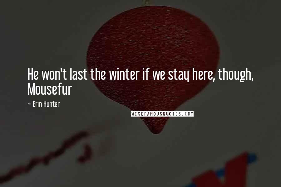 Erin Hunter Quotes: He won't last the winter if we stay here, though, Mousefur