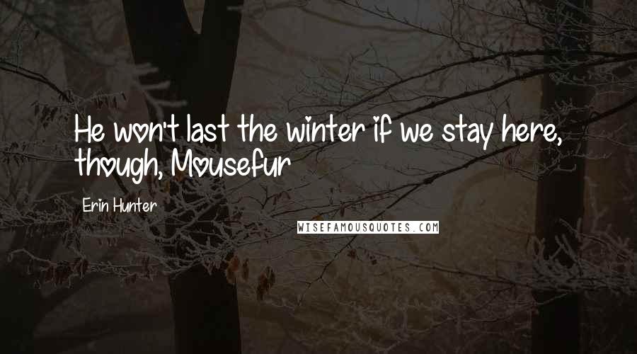 Erin Hunter Quotes: He won't last the winter if we stay here, though, Mousefur